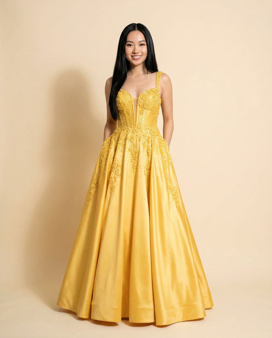 Robe Satiné Brillante Jaune