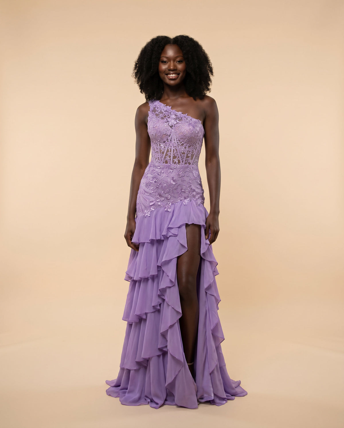 Robe À Une bretelle Et Jupe à Étages Lilas