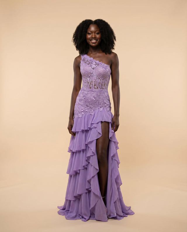 Robe À Une bretelle Et Jupe à Étages Lilas