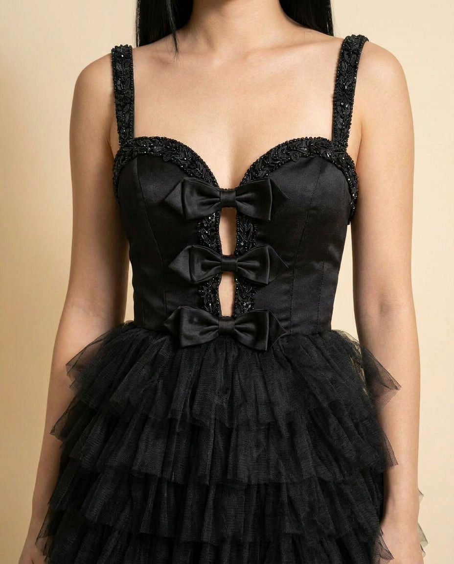 Robe A Volants Noire