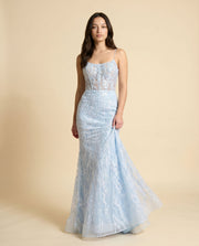 Robe Sirène À Corset Et Dentelle Periwinkle Bleu Poudre