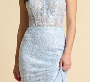 Robe Sirène À Corset Et Dentelle Periwinkle Bleu Poudre