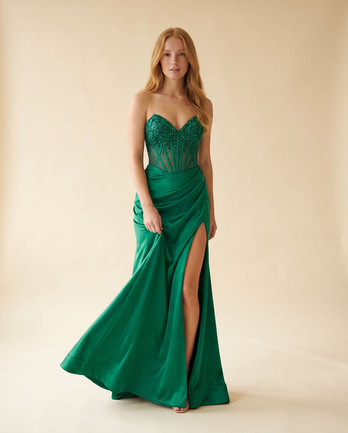 Amarra - Robe Corset Avec Fente Emeraude - Émeraude