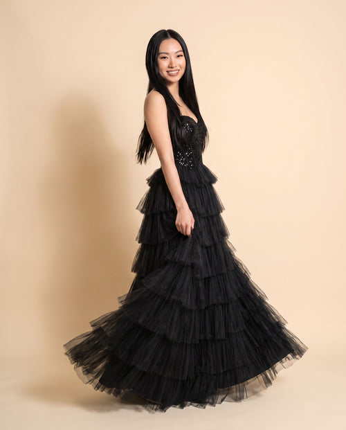 Nicoletta - Robe Corset Noire À Étage