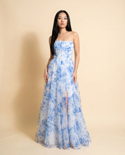Robe fleurie bustier Bleu