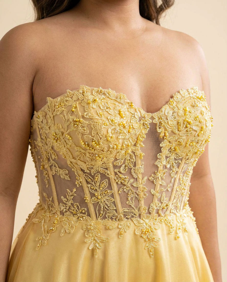 Robe Corset En Mikado Jaune