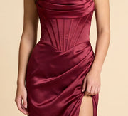Robe Corset Satinée Bourgogne