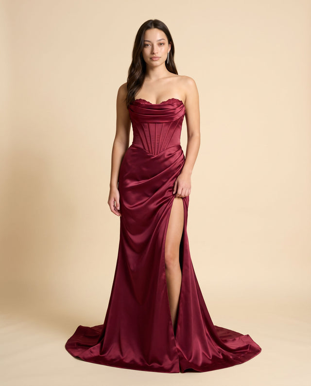 Robe Corset Satinée Bourgogne