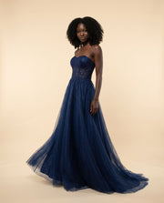 Robe Brillante En Tulle Marine