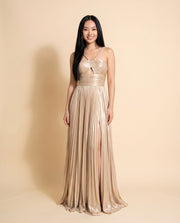 Robe Fluide Jupe Plissée Champagne