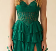 Robe Bustier Dos Lacé Émeraude
