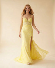 Robe Sirène en Dentelle Jaune