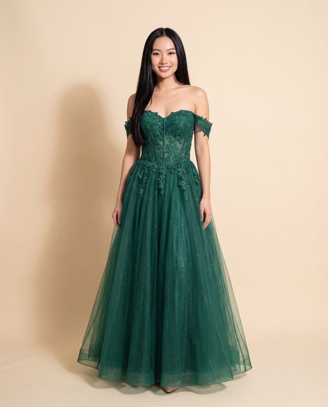 Robe Princesse en Dentelle Émeraude