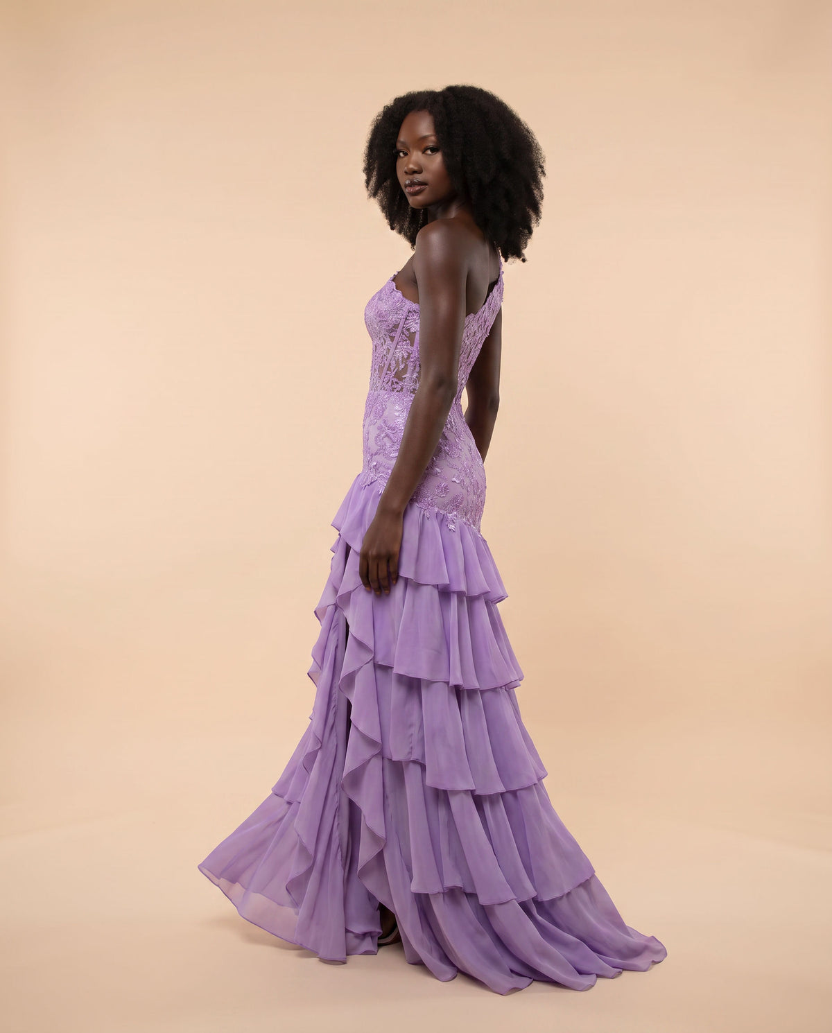 Robe À Une bretelle Et Jupe à Étages Lilas