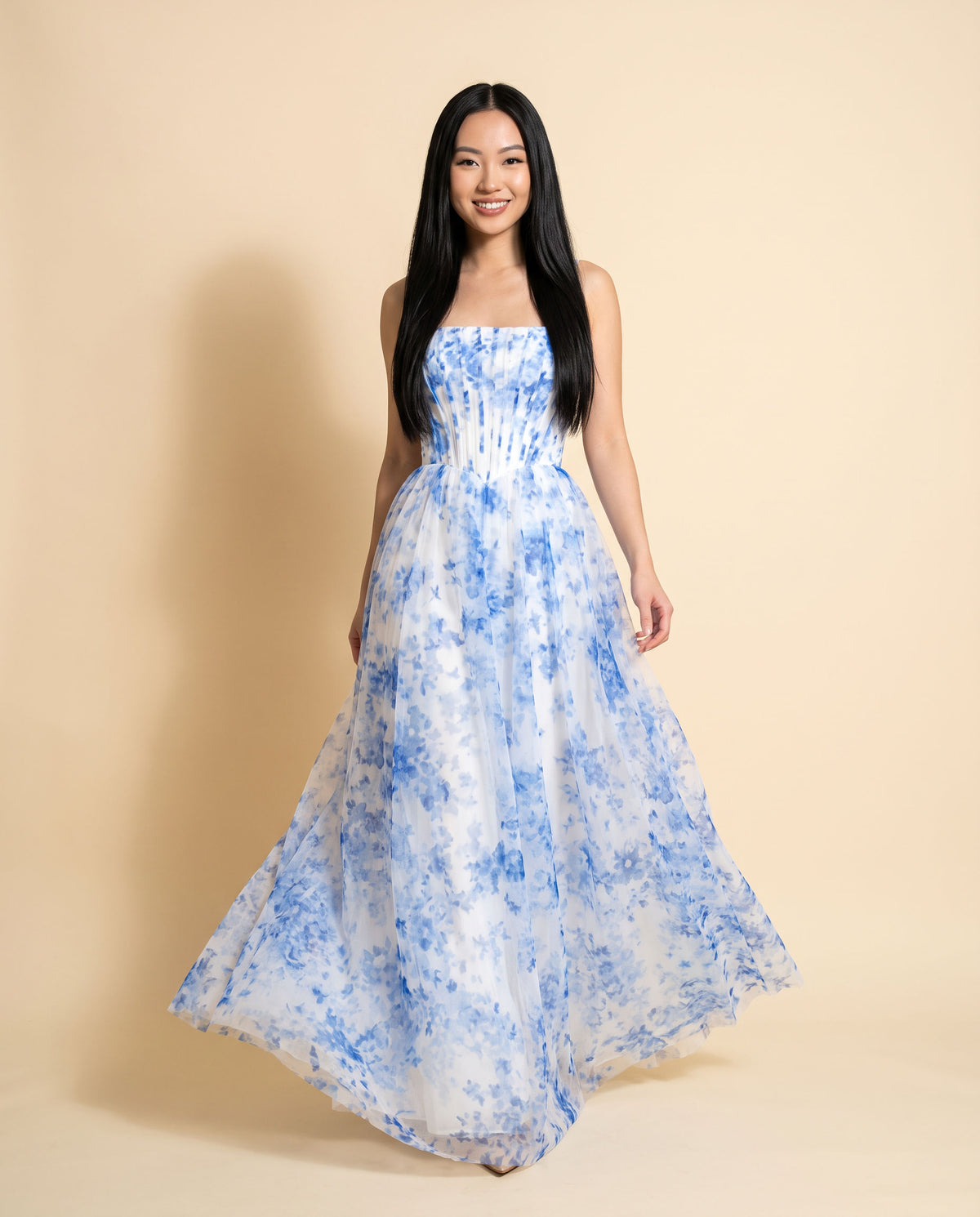 Robe fleurie bustier Bleu