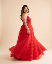 Robe À Volant Rouge
