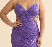 Robe ajustée ajourée brillante Mauve