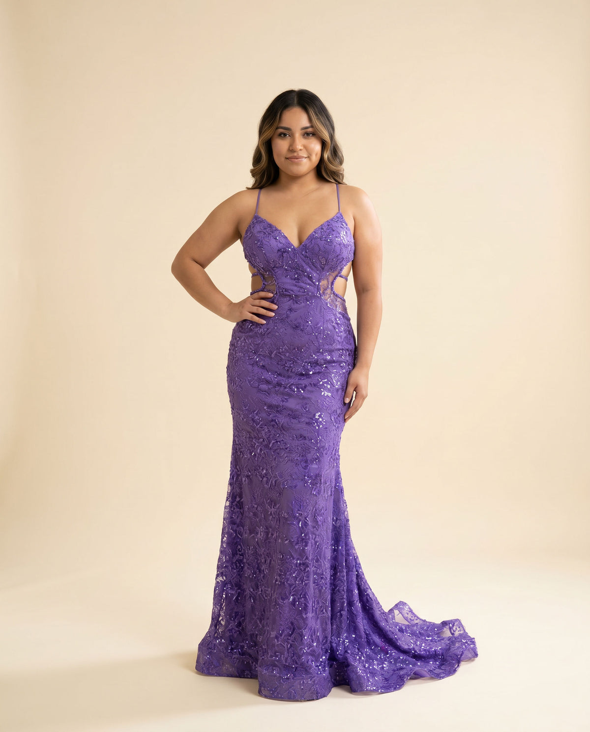 Robe ajustée ajourée brillante Mauve