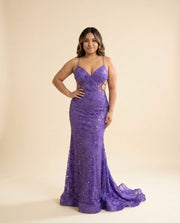 Robe ajustée ajourée brillante Mauve