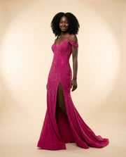 Robe Brillante Avec Fente Fushia