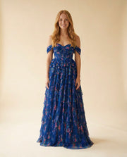 Robe Corset En Tulle Fleurie Marine