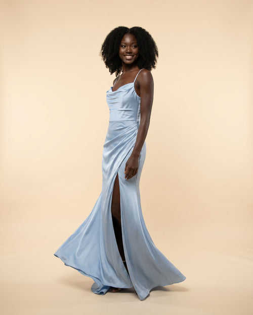 Ladivine - Robe Satinée Bleu Poudré - Bleu