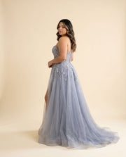 Robe Fluide Corset Bleu Fumé