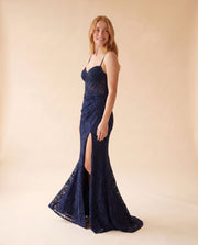 Robe Corset Et Dentelle Marine