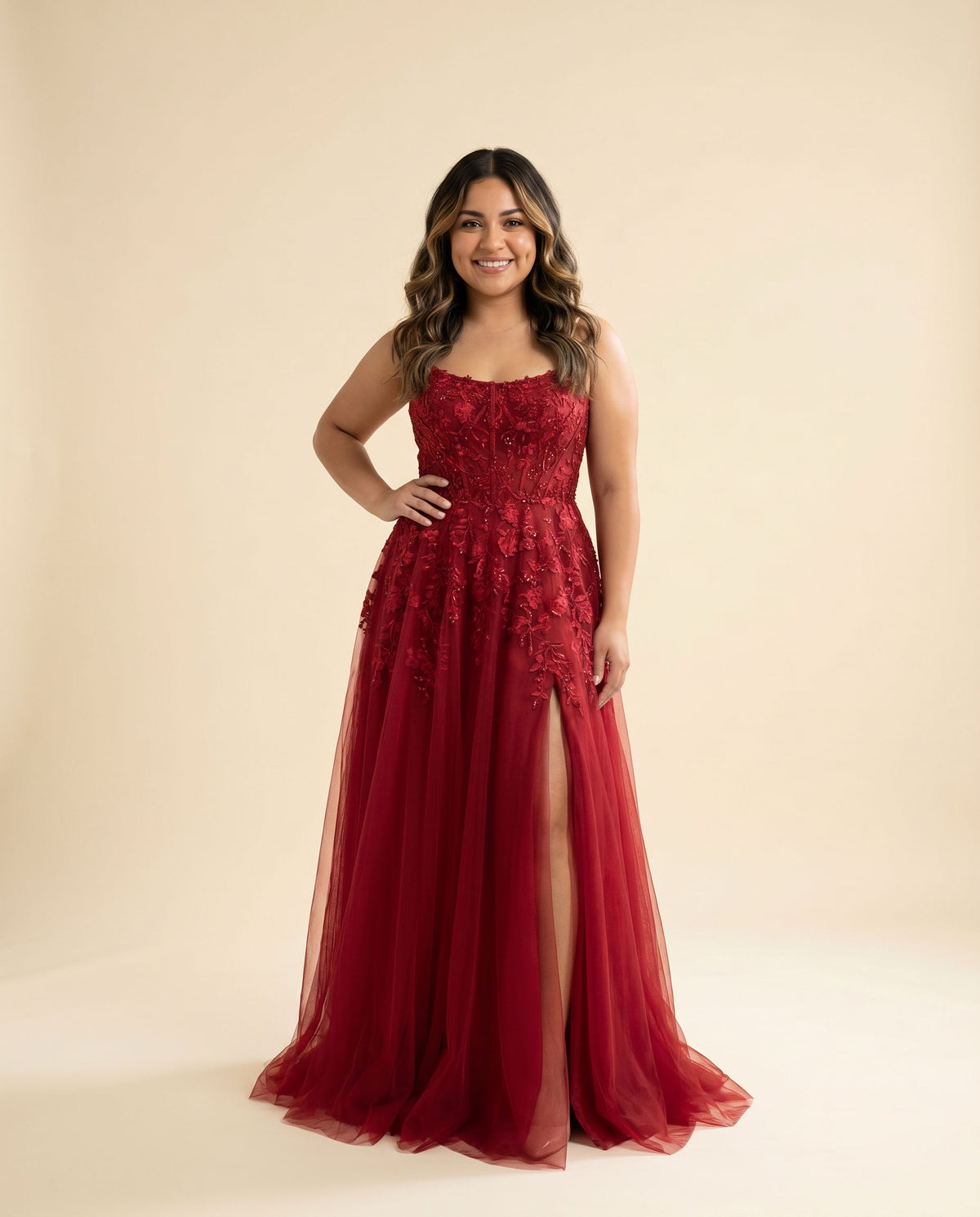 Robe En Tulle Avec Fleurs Rouge
