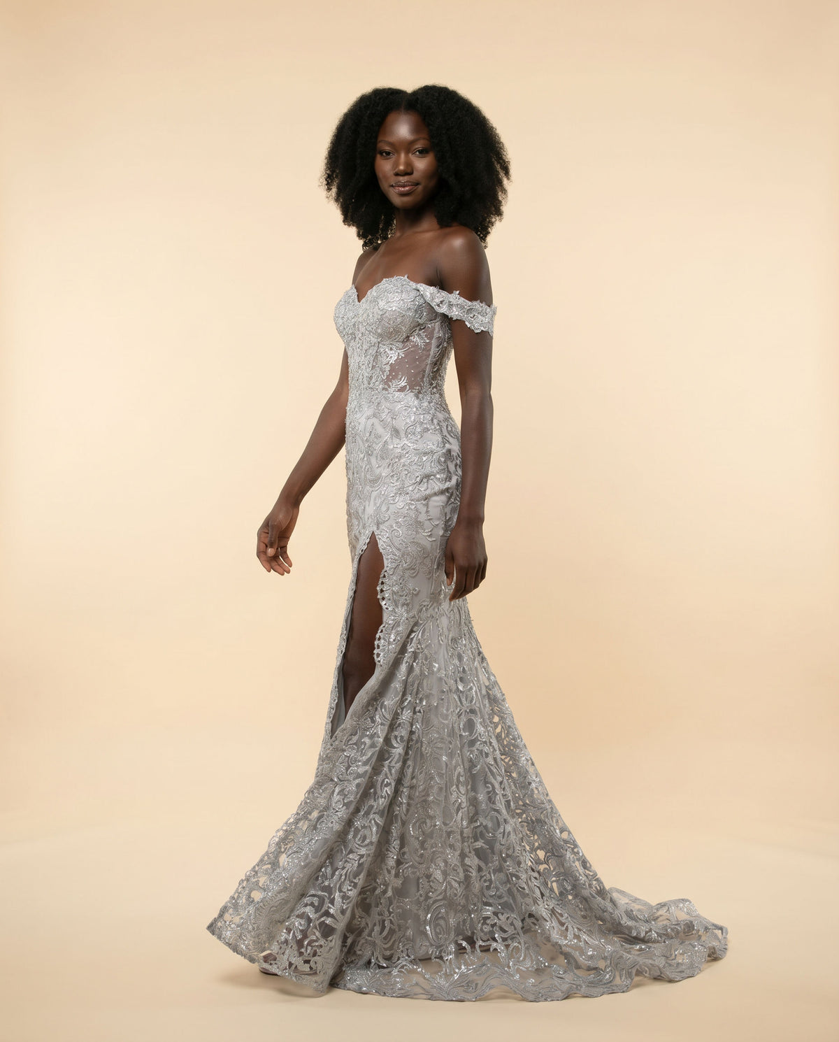 Robe Off-the-shoulder Argentée