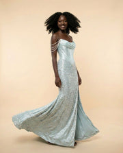 Robe Corset Perlée Aqua