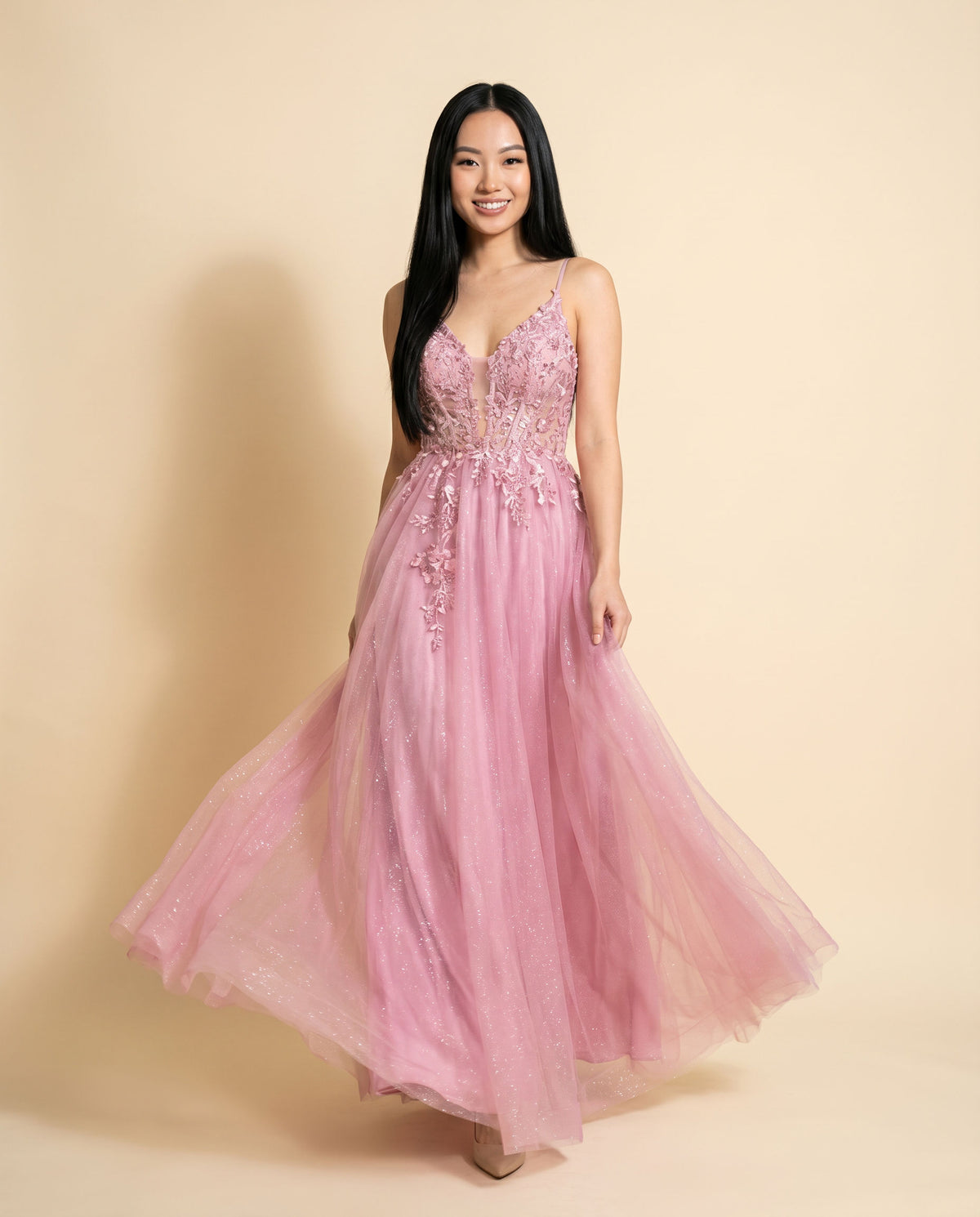 Robe Scintillante En Tulle Rose
