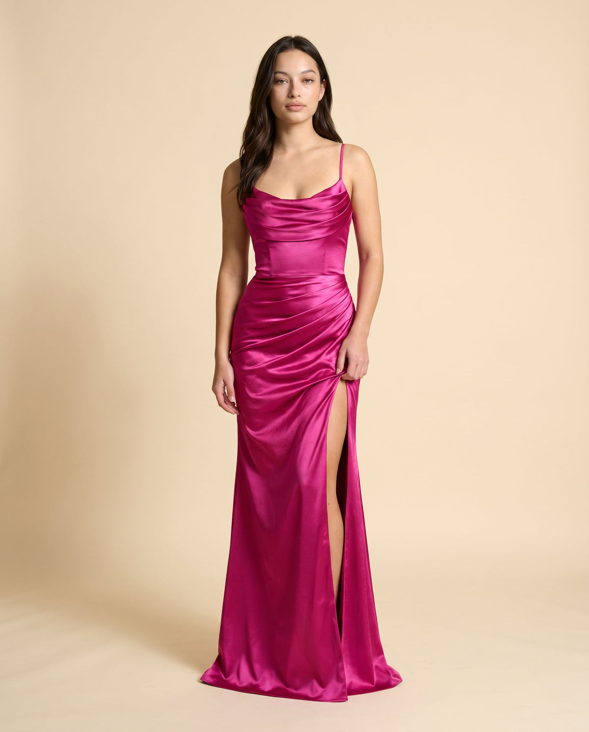 Robe Ajustée Col Droit Fuchsia