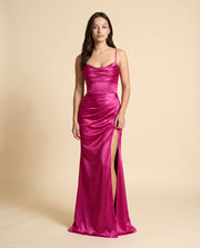Robe Ajustée Col Droit Fuchsia