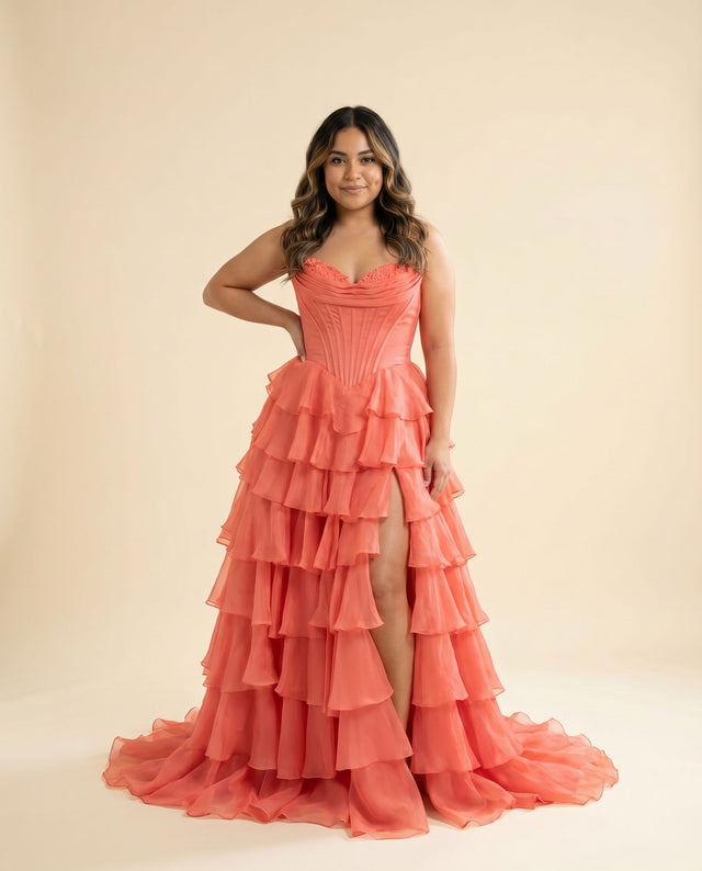 Robe Corset Étagée Corail