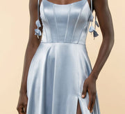Robe À Corset En Satin Bleu Misty