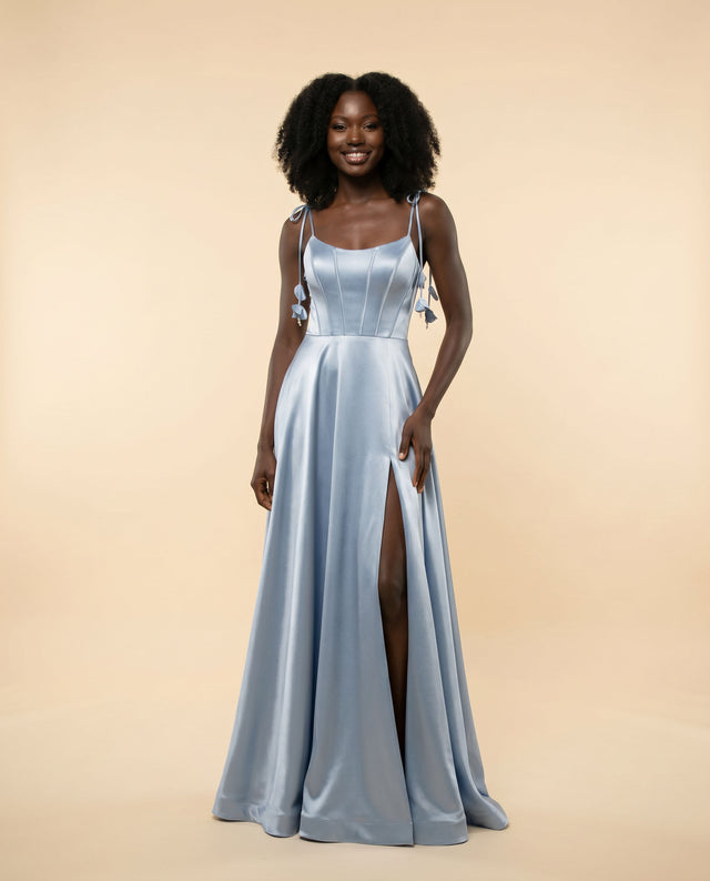 Robe À Corset En Satin Bleu Misty