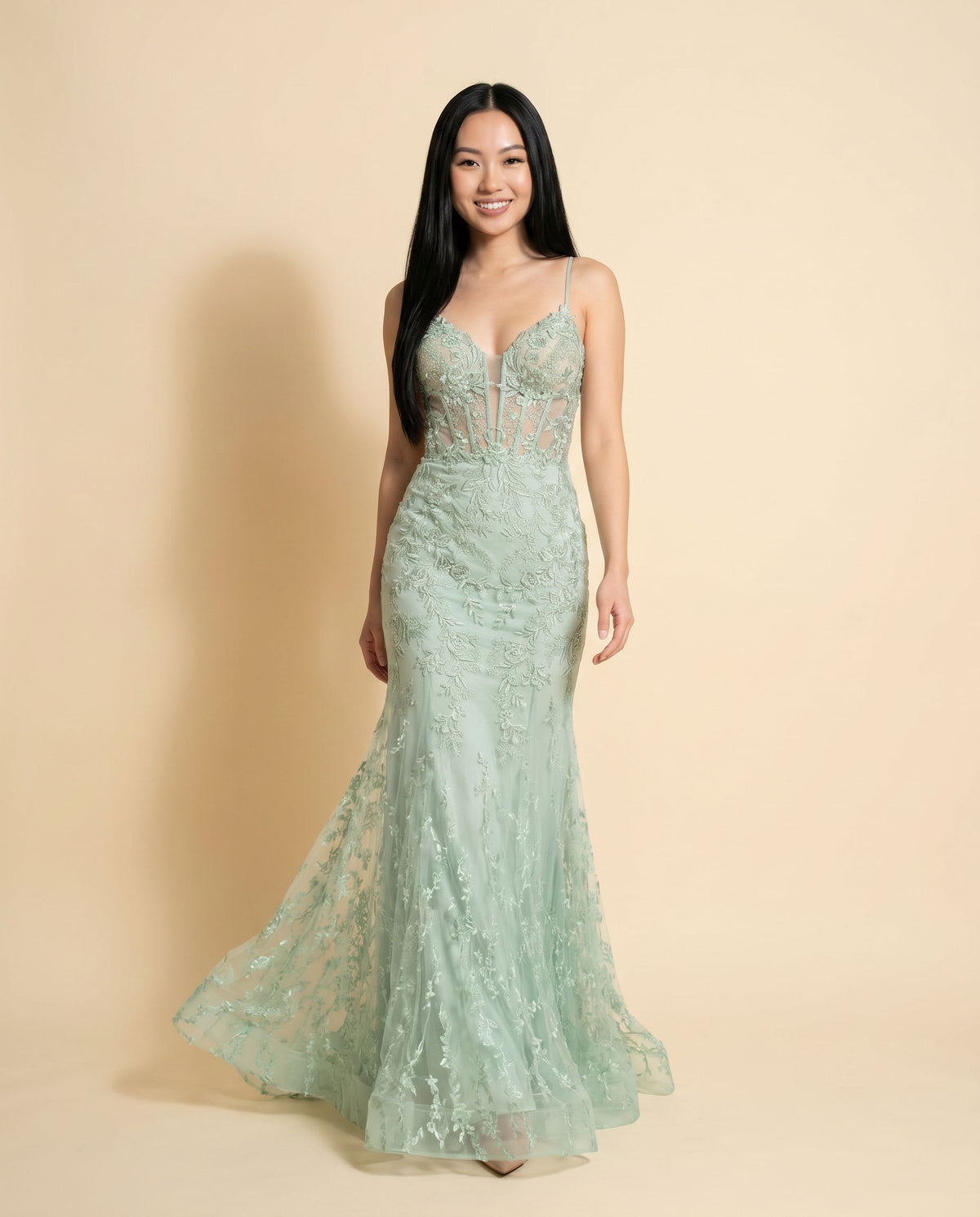 Robe Sirène À Corset Sauge