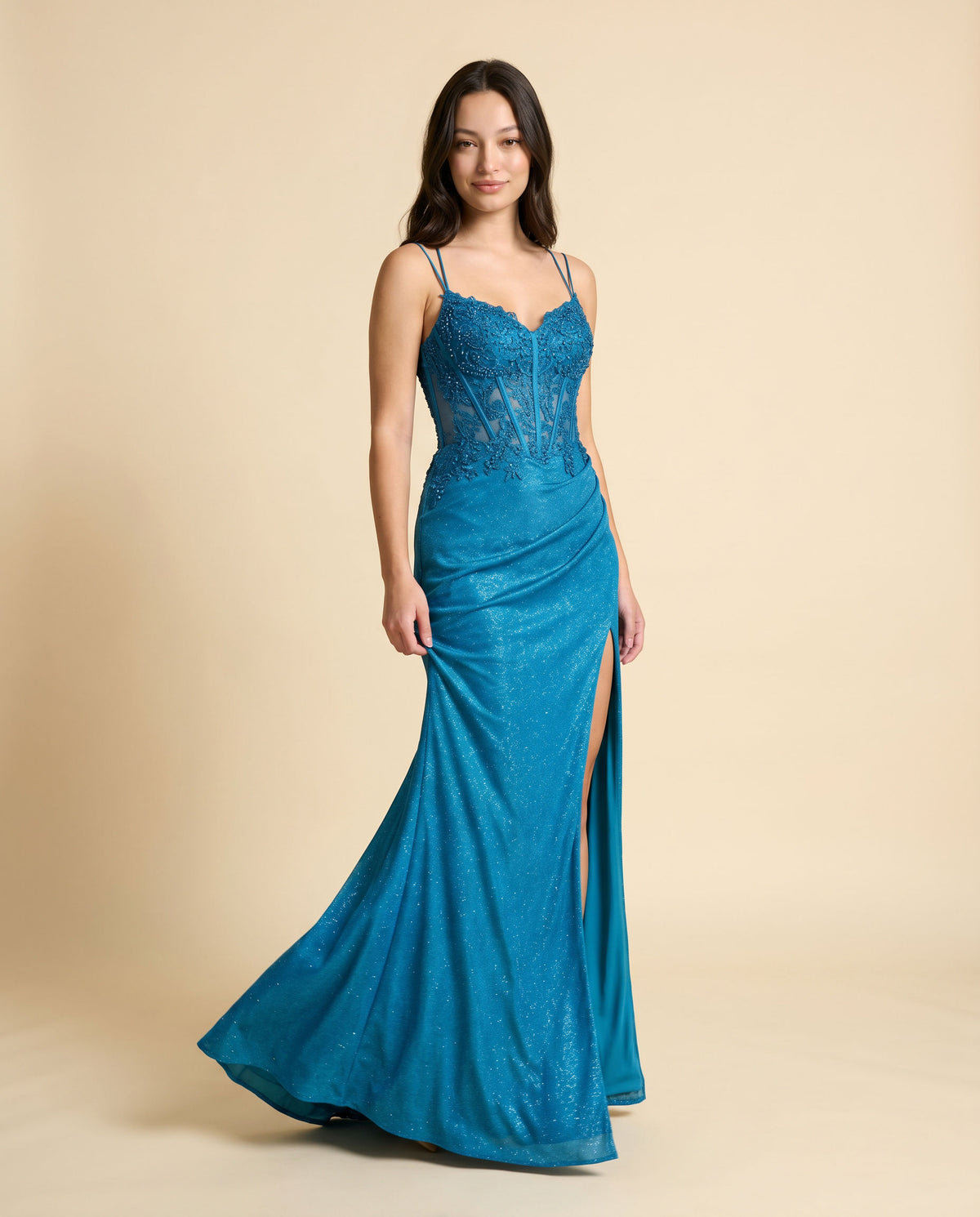 Robe ajustée scintillante Sarcelle