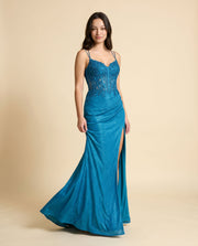 Robe ajustée scintillante Sarcelle
