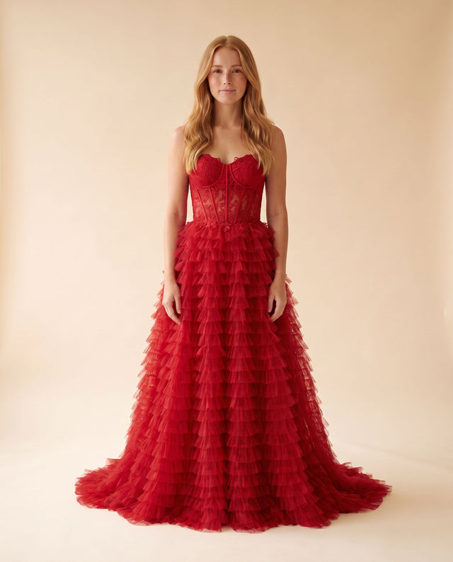 Robe Étagée Corset Rouge