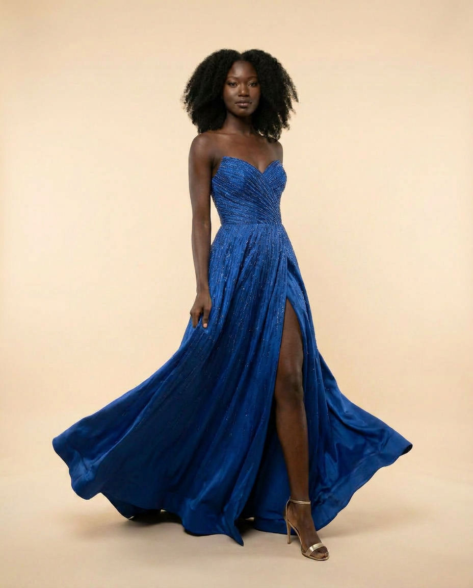 Robe Brillante Bustier Avec Fente Marine