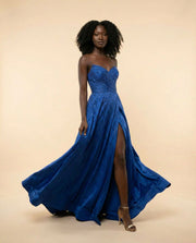 Robe Brillante Bustier Avec Fente Marine