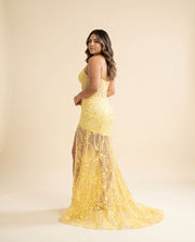 Robe Corset En Broderie Jaune