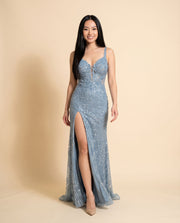 Robe Ajustée Brillante Bleu Mystique