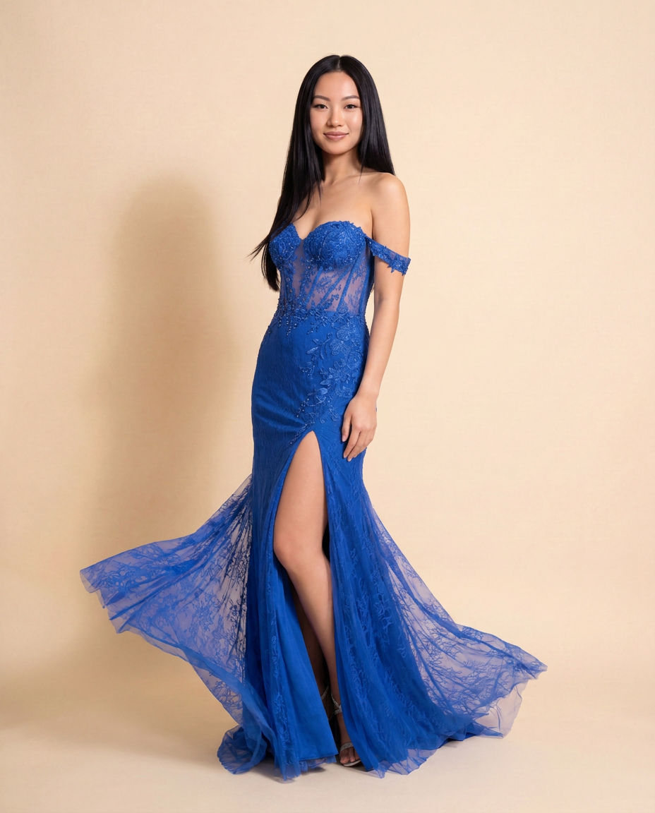 Lace Corset Gown Royal Blue