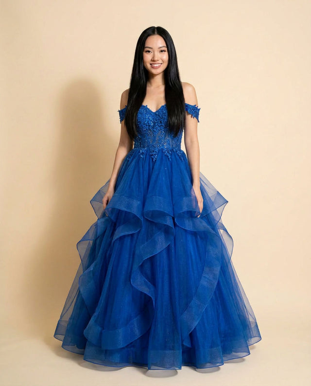 Robe Avec Tulle À Étage Marine