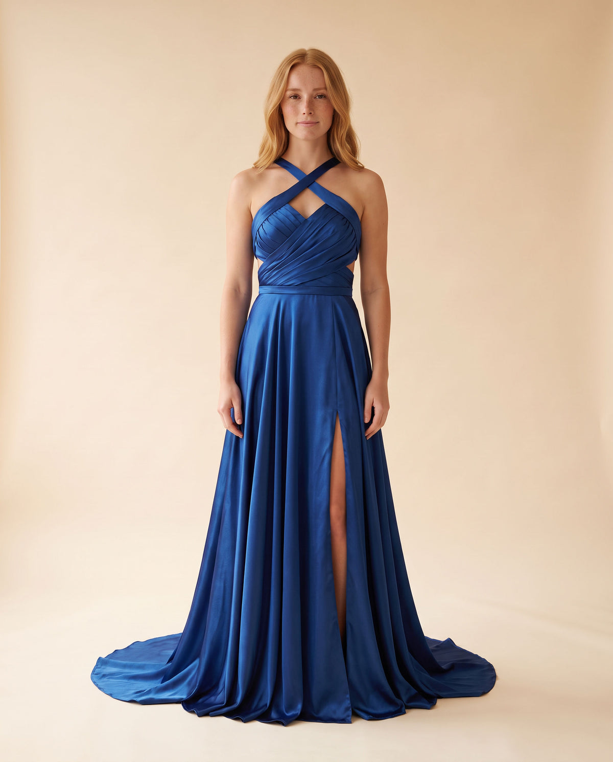Robe Brillante Avec Fente Bleu