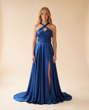 Robe Brillante Avec Fente Bleu