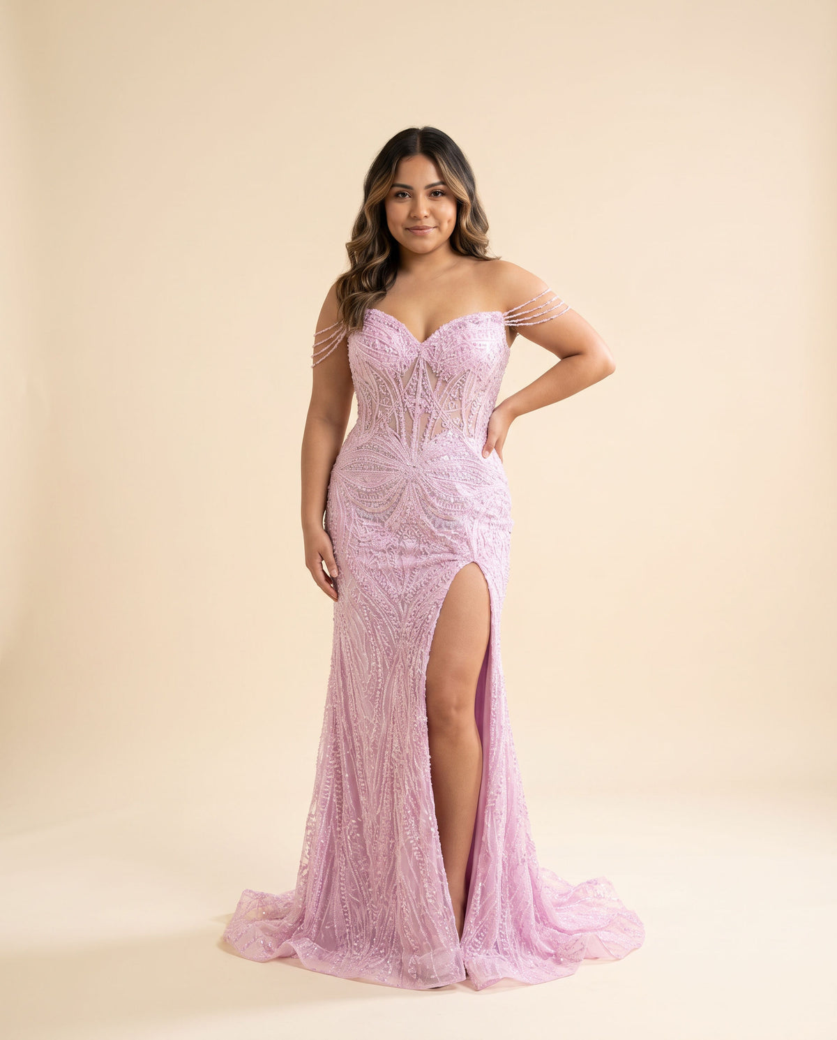 Robe Corset Avec Perle Rose Pâle